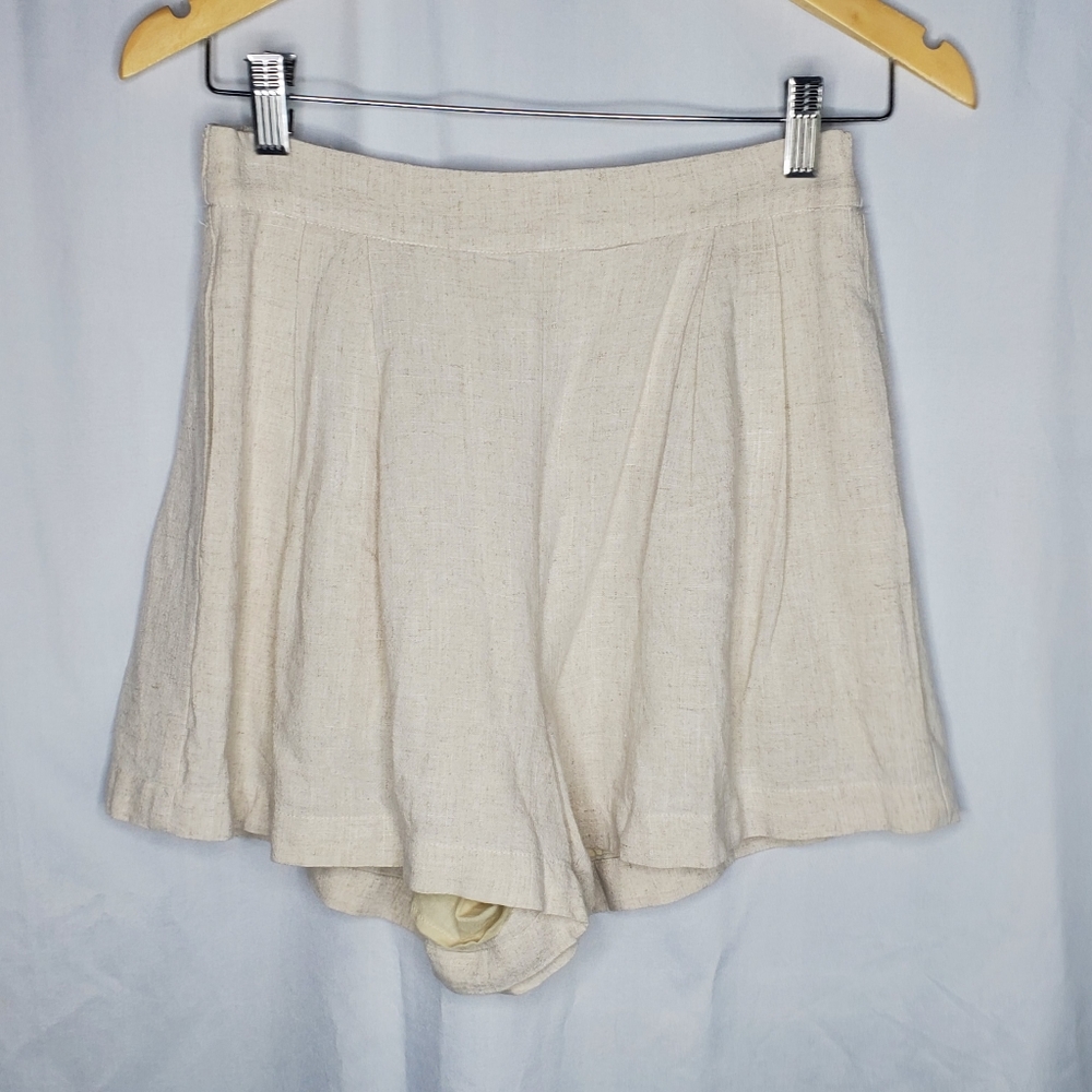 ♤ Entro Tan High-Rise Cotton Linen Blend Shorts Size Small